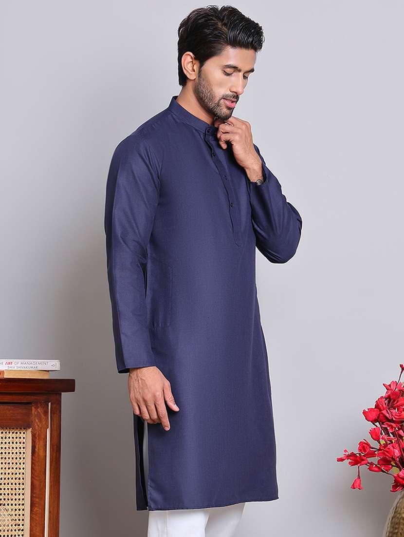 men solid mandarin neck long kurta