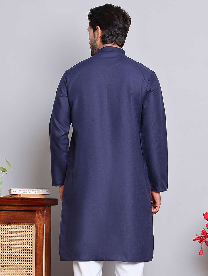 men solid mandarin neck long kurta - 21675164 - Standard Image - 2