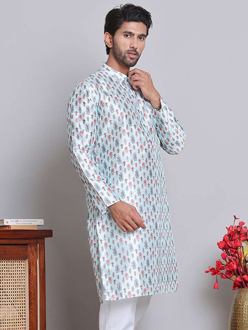 men printed mandarin neck long kurta
