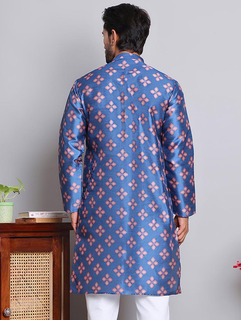 men self design mandarin neck long kurta - 21675176 - Standard Image - 2