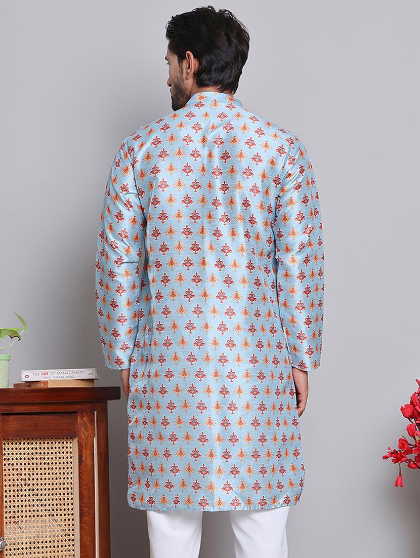 men printed mandarin neck long kurta - 21675180 - Standard Image - 2