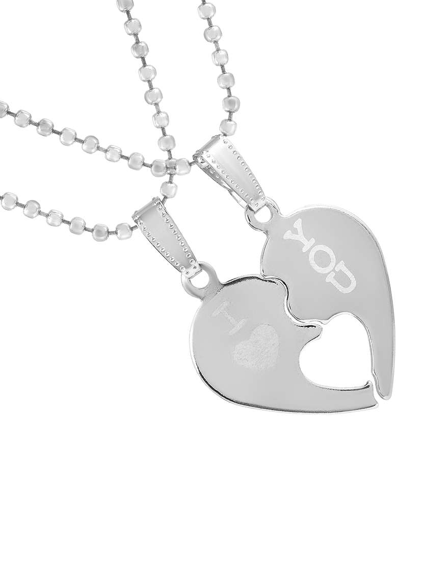 men silver tone 2 parts heartshape love chain pendant - 21675191 -  Standard Image - 2