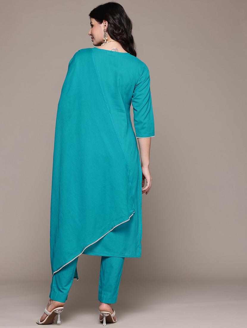 women three quarter sleeve kurta pant with dupatta set - 21675289 - Standard Image - 2