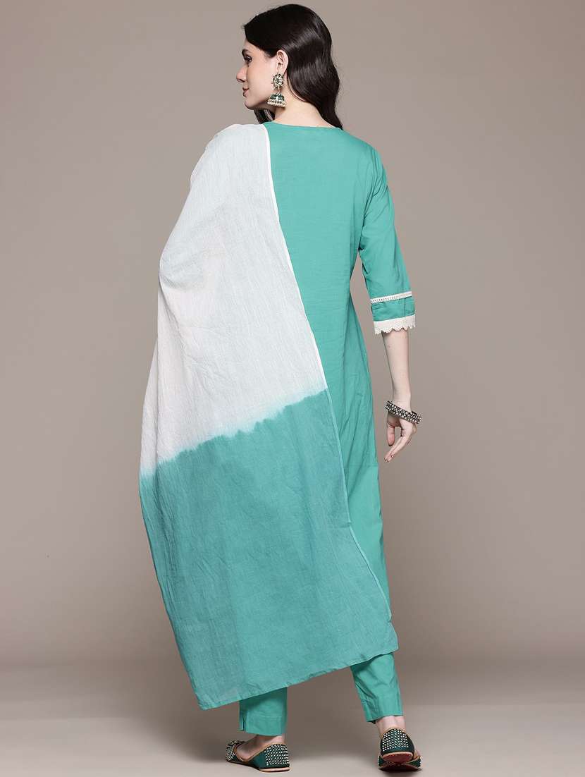 women three quarter sleeve kurta pant with dupatta set - 21675291 -  Standard Image - 2