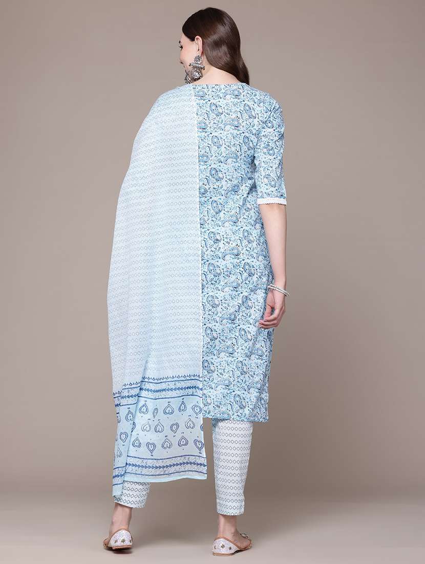 women three quarter sleeve kurta pant with dupatta set - 21675302 -  Standard Image - 2