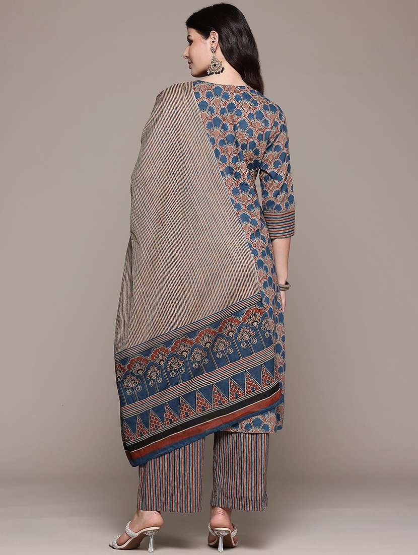 women three quarter sleeve kurta pant with dupatta set - 21675337 -  Standard Image - 2