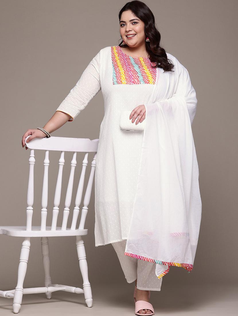 women plus size three quarter sleeve kurta pant with dupatta set - 21675349 -  Zoom Image - 0