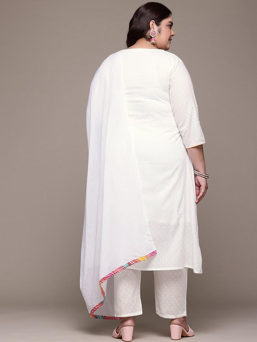 women plus size three quarter sleeve kurta pant with dupatta set - 21675349 - Standard Image - 2