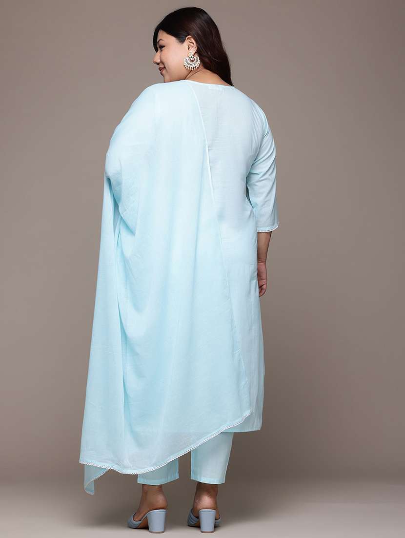 women plus size three quarter sleeve kurta pant with dupatta set - 21675355 -  Standard Image - 2