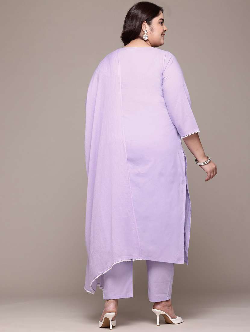 women plus size three quarter sleeve kurta pant with dupatta set - 21675359 -  Standard Image - 2