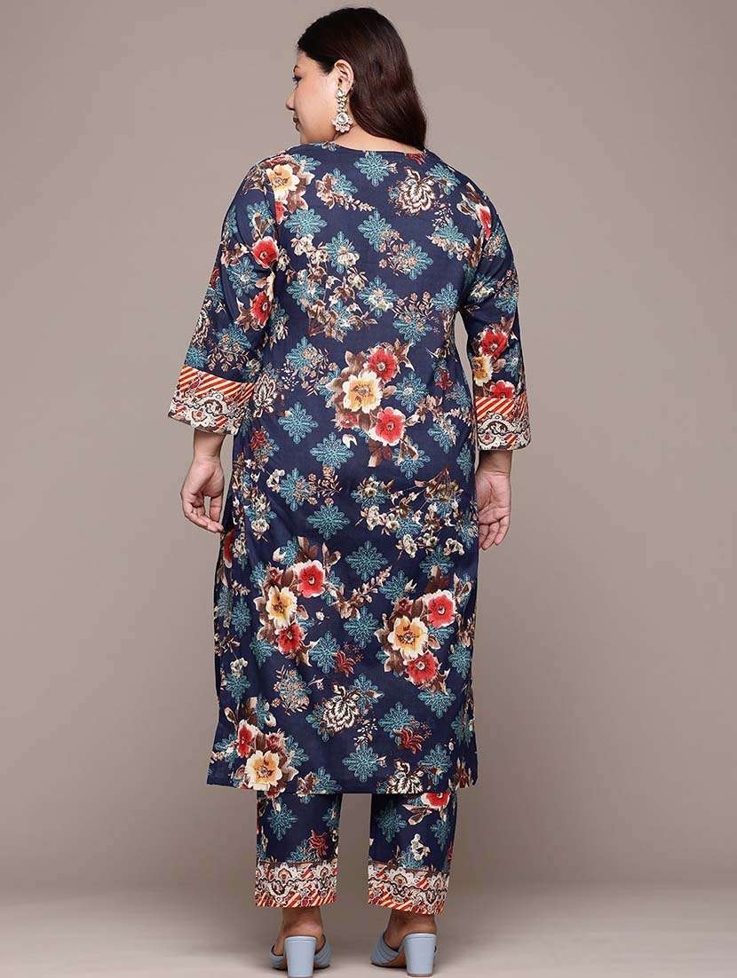 women plus size floral printed kurta pant set - 21675364 - Standard Image - 2