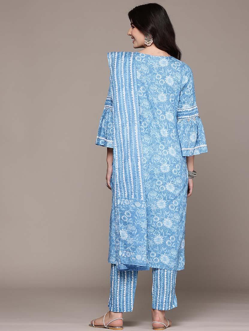 women three quarter sleeve kurta pant with dupatta set - 21675377 - Standard Image - 2
