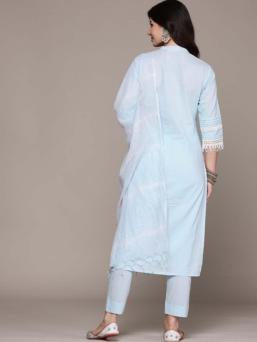 women solid mandarin neck kurta pant set with dupatta - 21675383 - Standard Image - 2