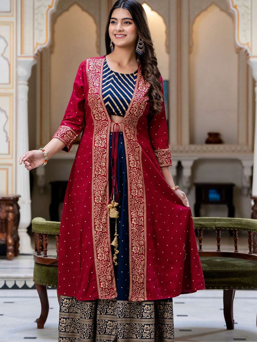 women three quarter sleeve foil printed fusion set - 21675510 - Standard Image - 2