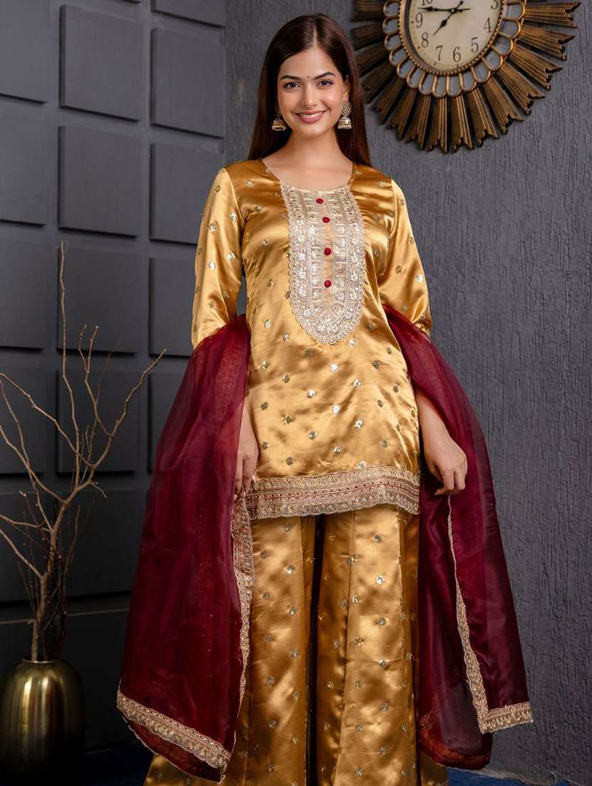 women embroidered yellow kurta sharara set - 21675513 -  Standard Image - 2