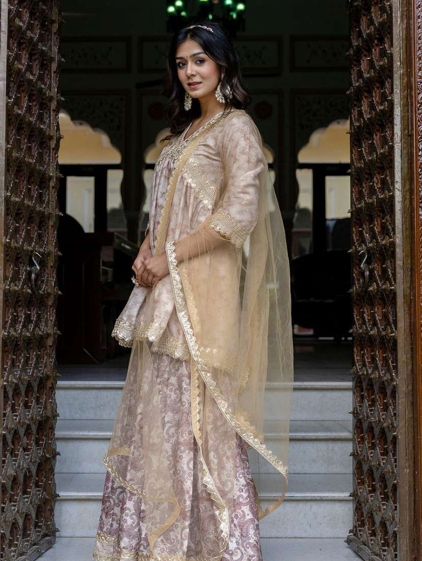 women brown printed kurta sharara set - 21675514 -  Standard Image - 2