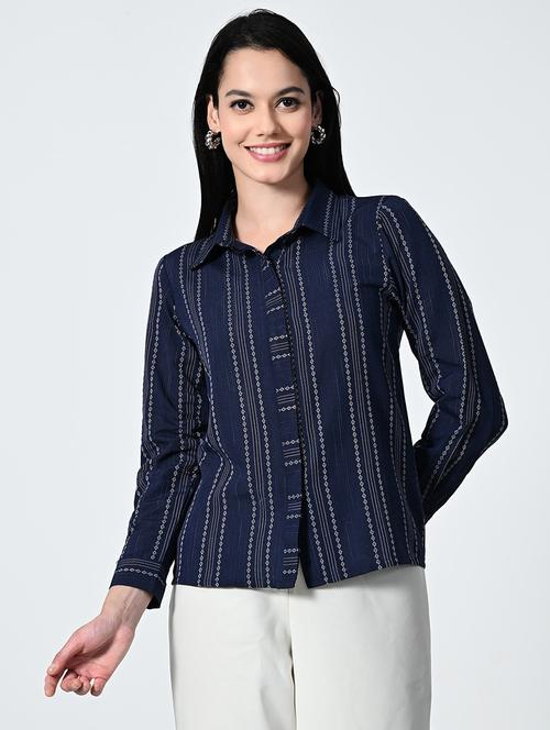women striped collared regular shirt - 21675520 -  Standard Image - 0