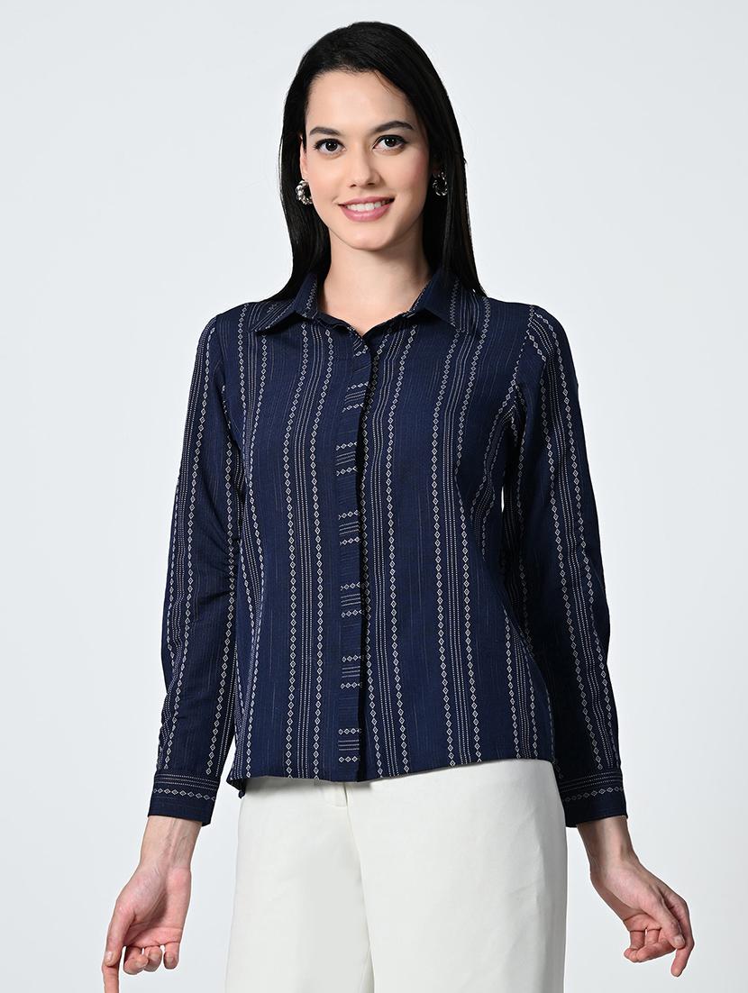 women striped collared regular shirt - 21675520 - Standard Image - 2