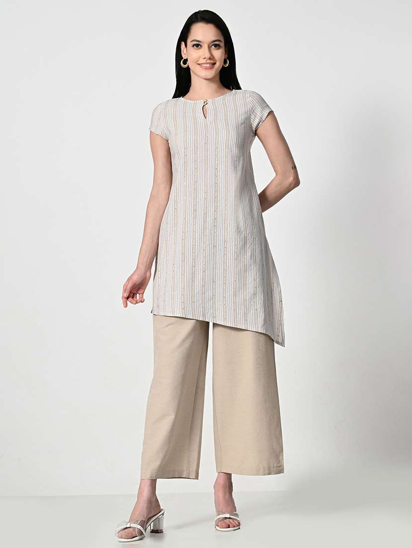 womne striped short sleeve asymmetric kurti