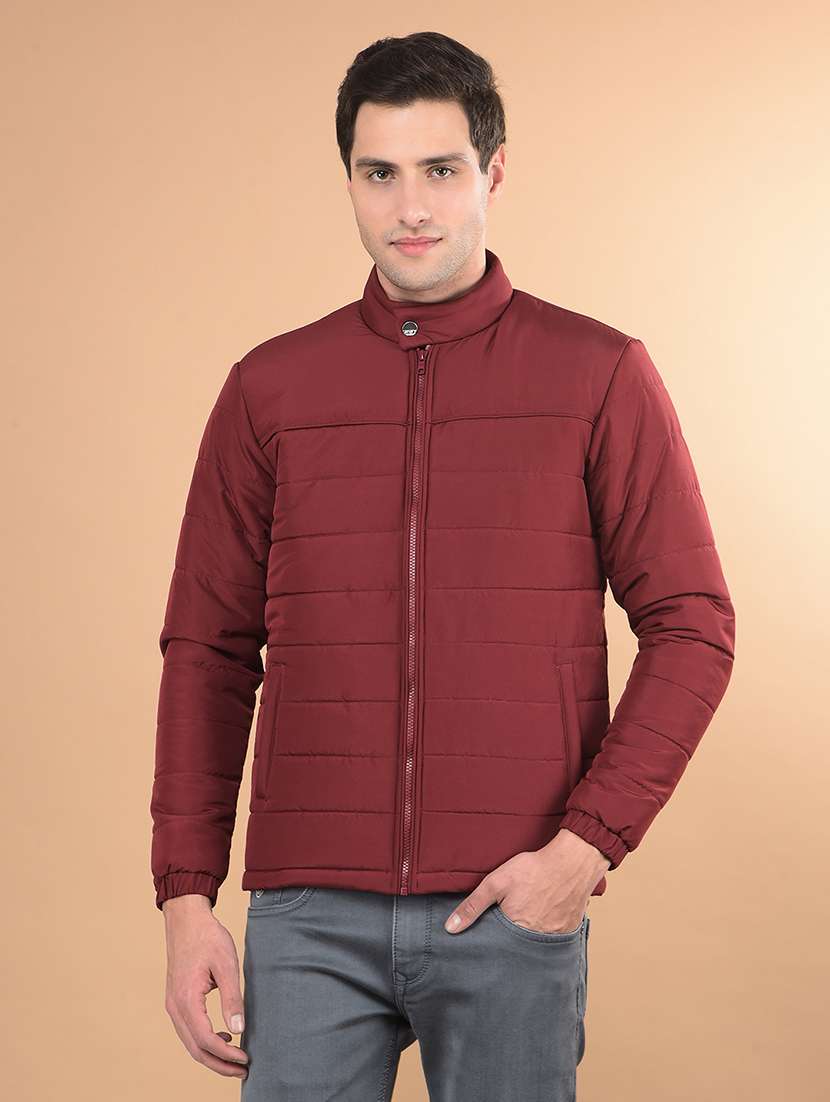 men solid long sleeve puffer jacket