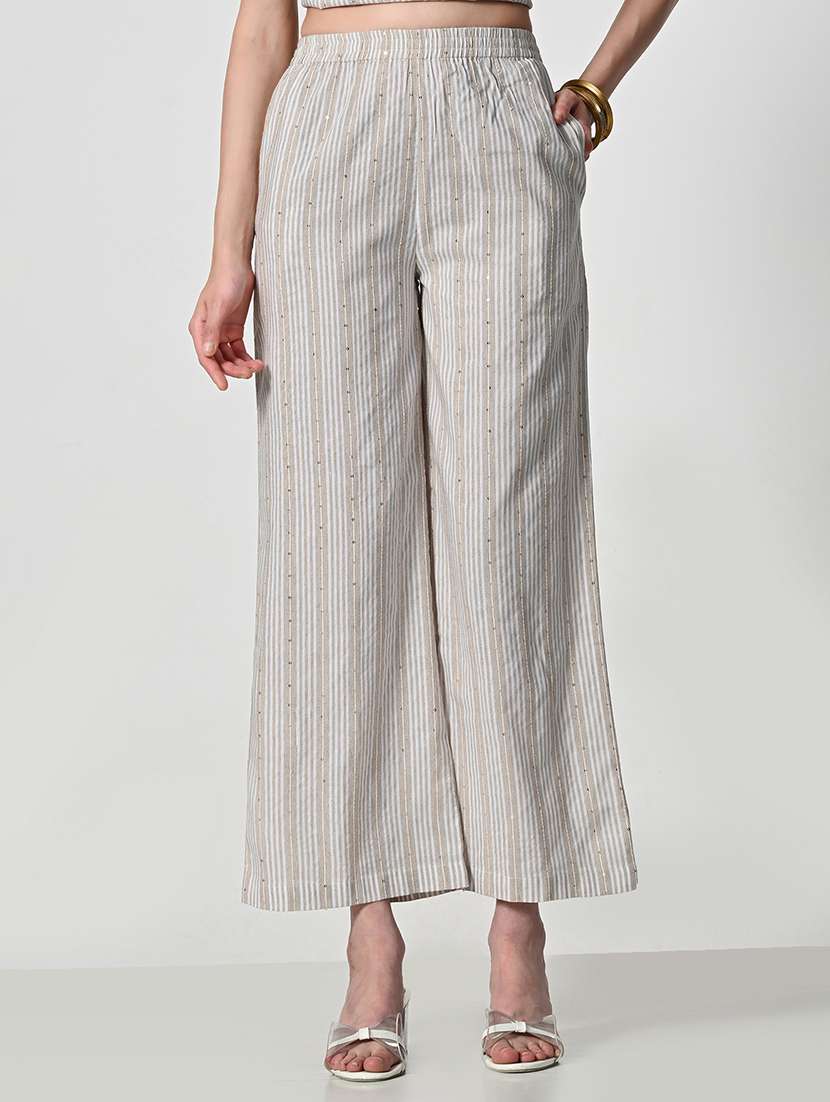 women striped high rise palazzo with pocket