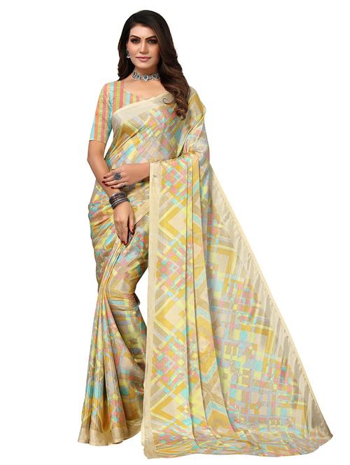 women beige printed saree with blouse - 21676094 -  Standard Image - 0