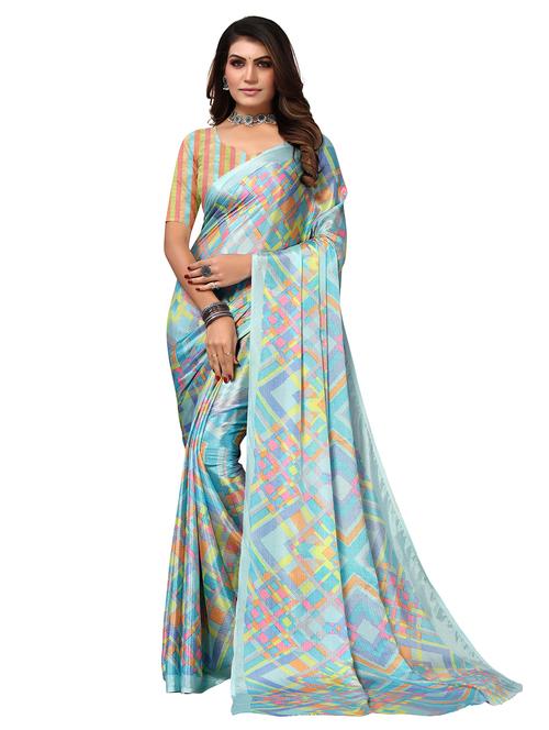 women blue printed saree with blouse - 21676098 - Standard Image - 0
