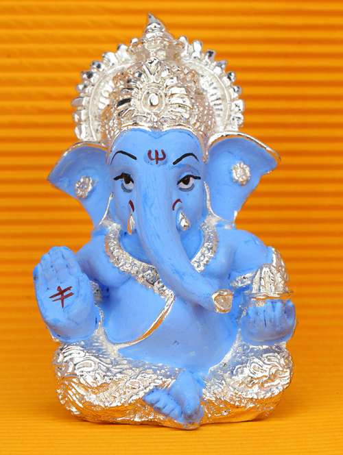 pure silver plated ganesha 3.5" perfect for gifting, home decor, car dashboard - 21676108 - Standard Image - 0