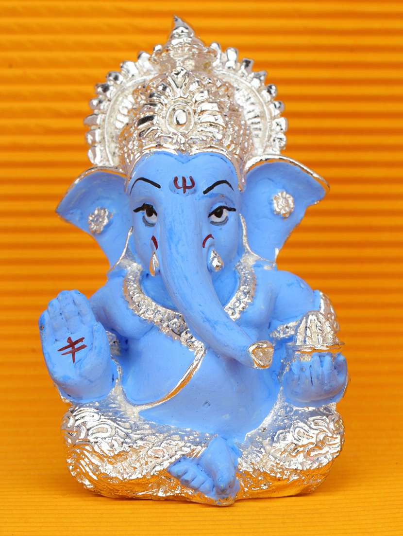pure silver plated ganesha 3.5" perfect for gifting, home decor, car dashboard - 21676108 - Zoom Image - 0