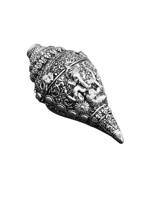 pure silver plated antique ganesha shankh (conch) for wealth and good luck - 21676114 - Standard Image - 0
