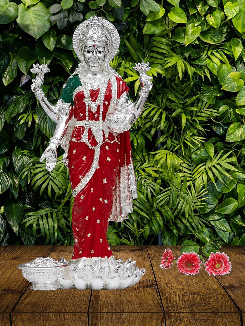 red & green pure silver plated 10 dhan laxmi murti for goodness - 21676117 - Zoom Image - 0