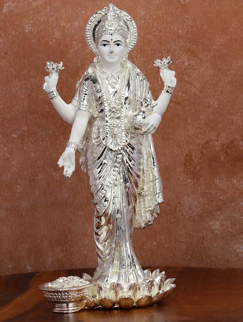 white pure silver plated 10 dhan laxmi murti for goodness - 21676118 - Standard Image - 0