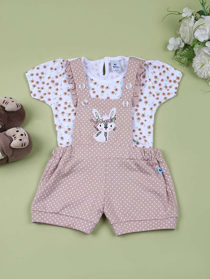 girls printed top & dungaree set