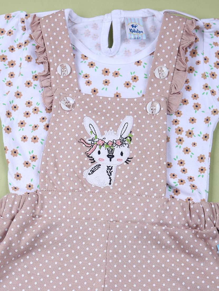 girls printed top & dungaree set - 21676136 - Standard Image - 2