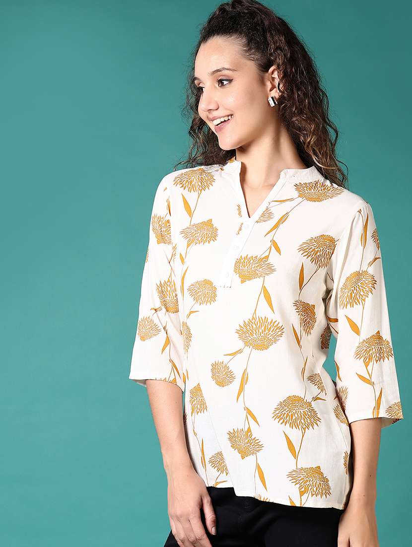 women printed three quarter sleeve straight top - 21676158 -  Standard Image - 2