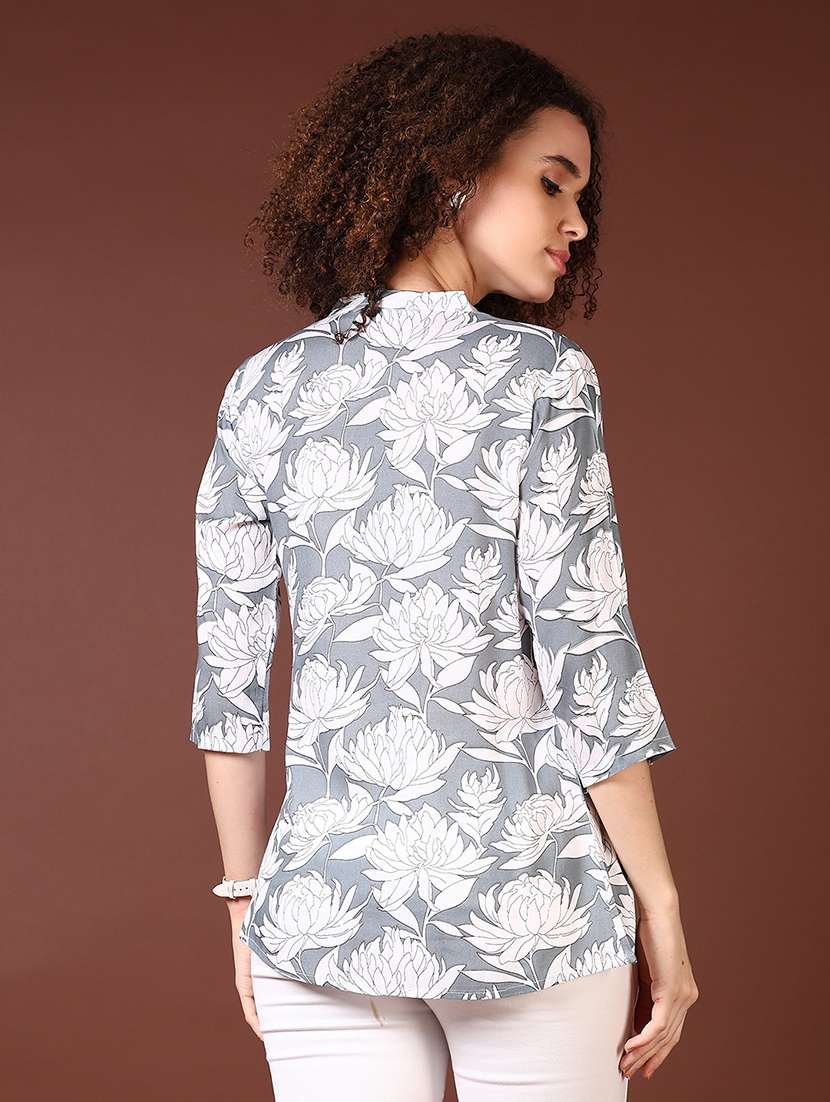 women floral printed three quarter sleeve straight top - 21676159 -  Standard Image - 2