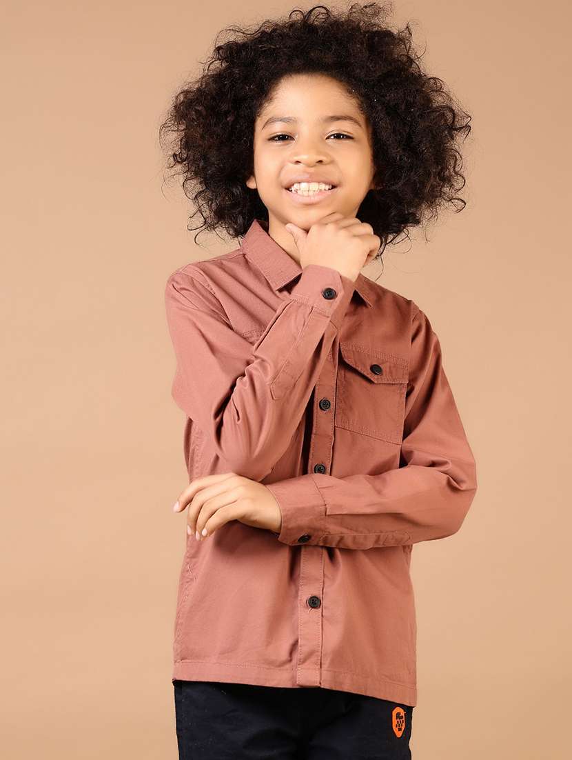boys solid collared long sleeves shirt