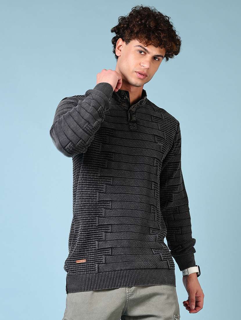 men self design long sleeve pullover sweater