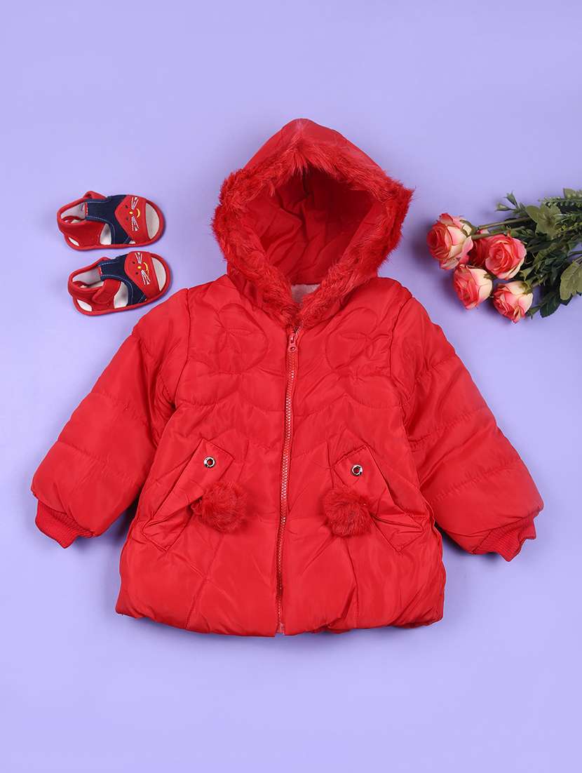 girls red long sleeve quilted jacket