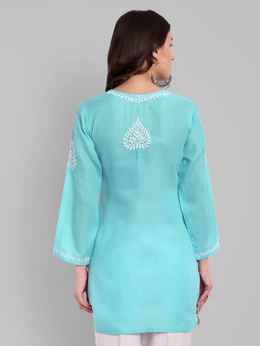 women chikankari long sleeve straight kurti - 21676583 - Standard Image - 2