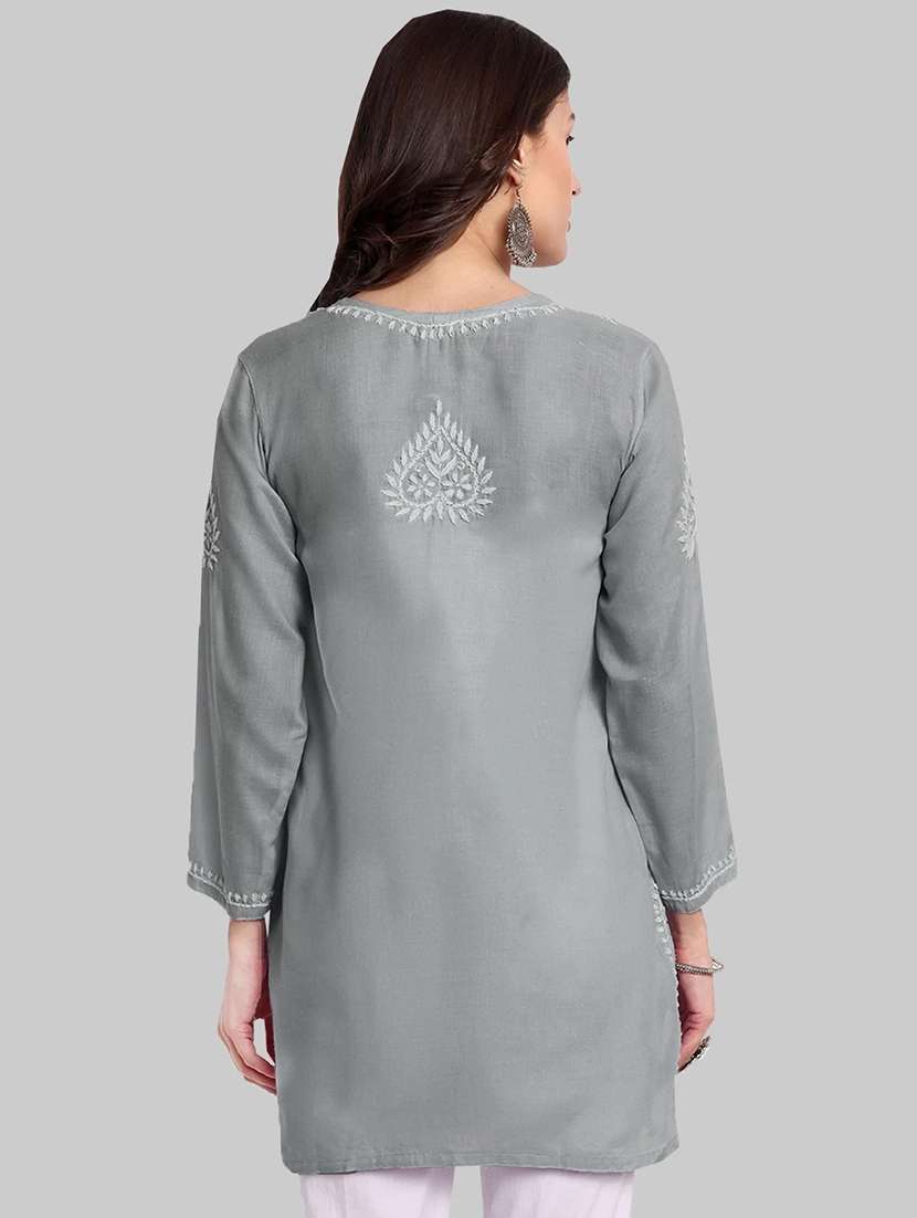 women chikankari long sleeve straight kurti - 21676584 -  Standard Image - 2