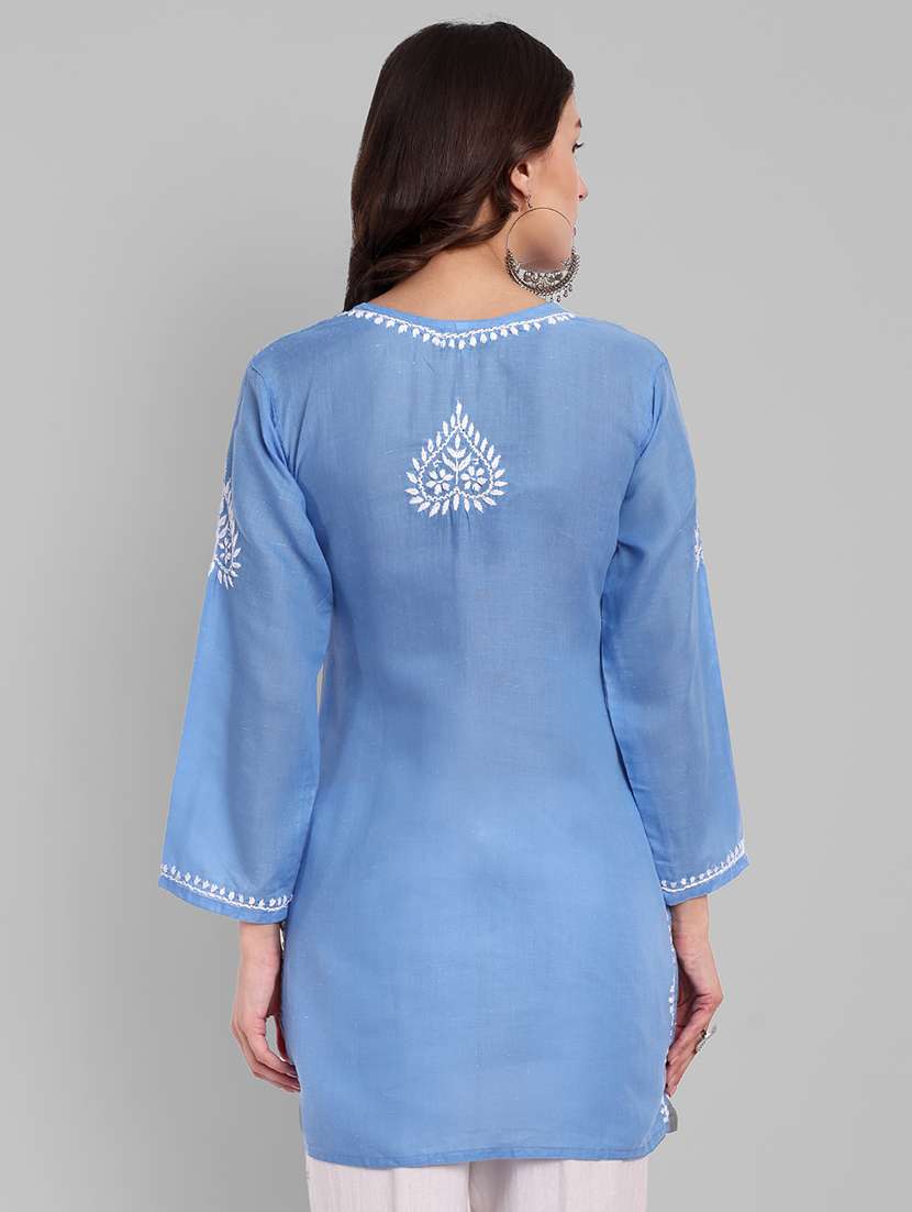 women chikankari long sleeve straight kurti - 21676585 - Standard Image - 2