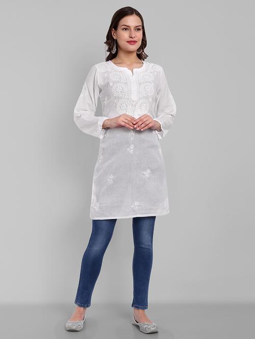women chikankari long sleeve straight kurta - 21676586 - Standard Image - 0