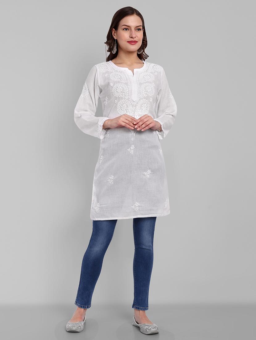women chikankari long sleeve straight kurta - 21676586 - Zoom Image - 0