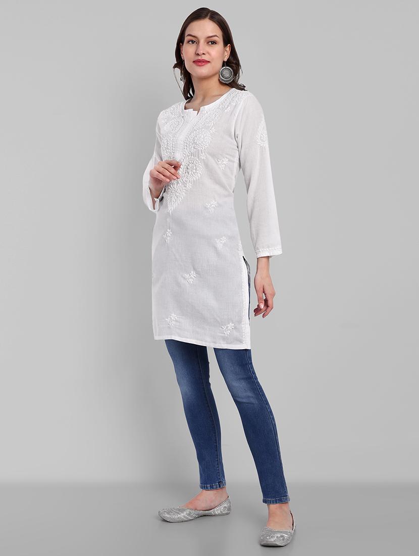 women chikankari long sleeve straight kurta - 21676586 - Standard Image - 2