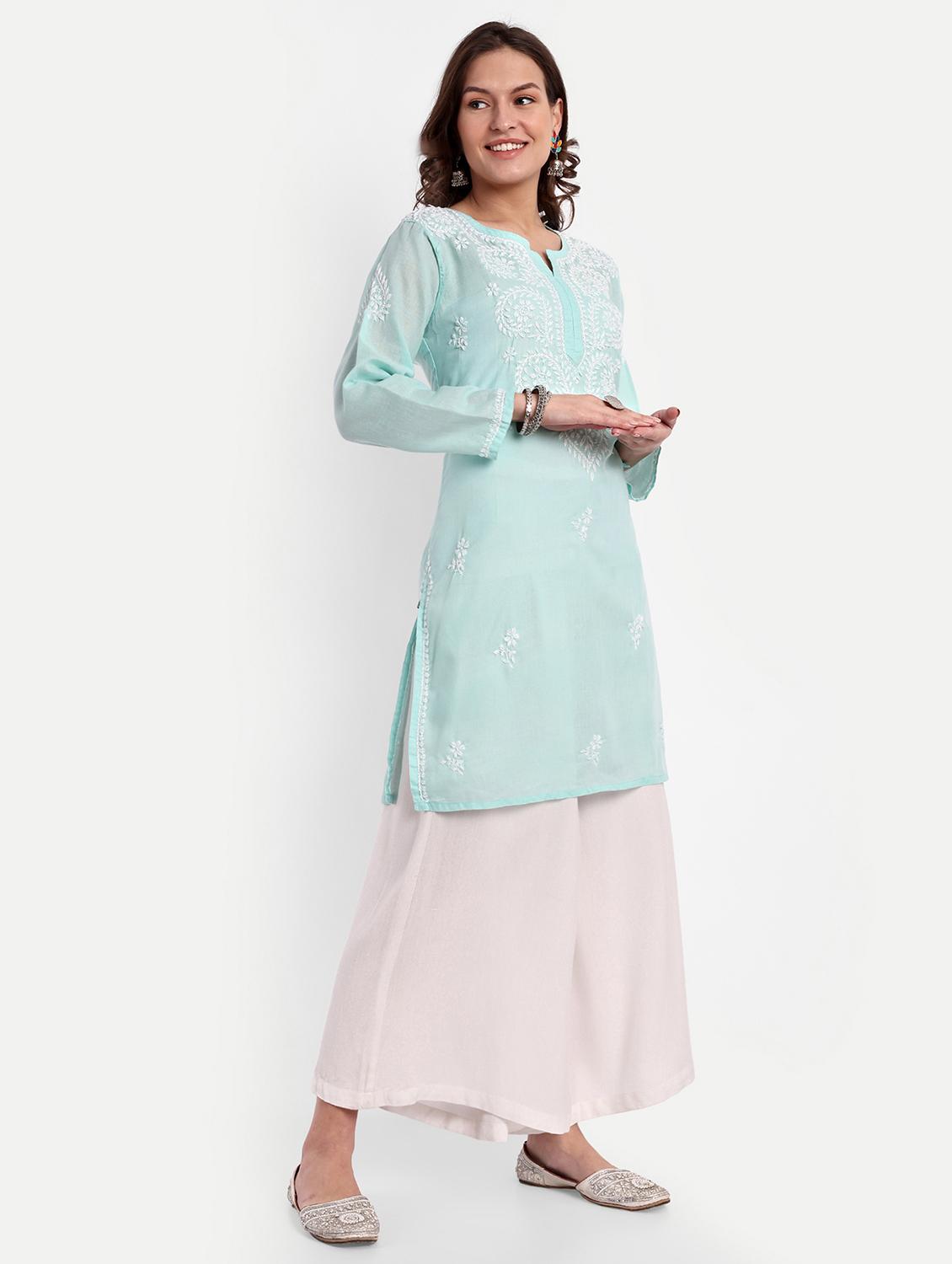women chikankari long sleeve straight kurta - 21676592 - Standard Image - 2