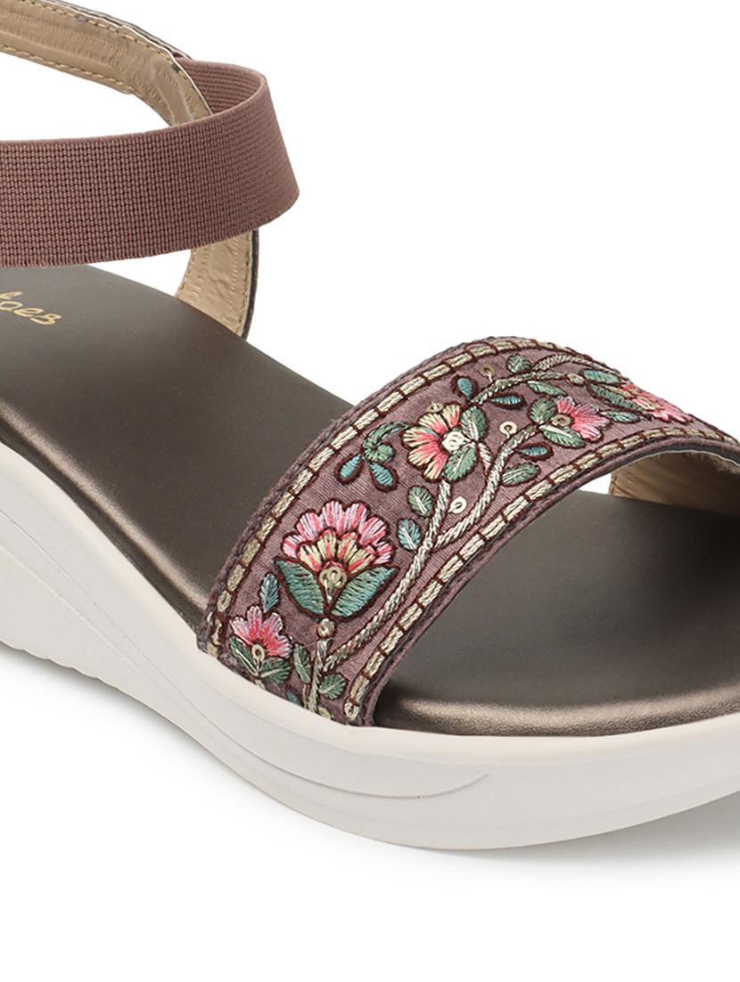women embroidered ankle strap sandal - 21676687 - Standard Image - 2