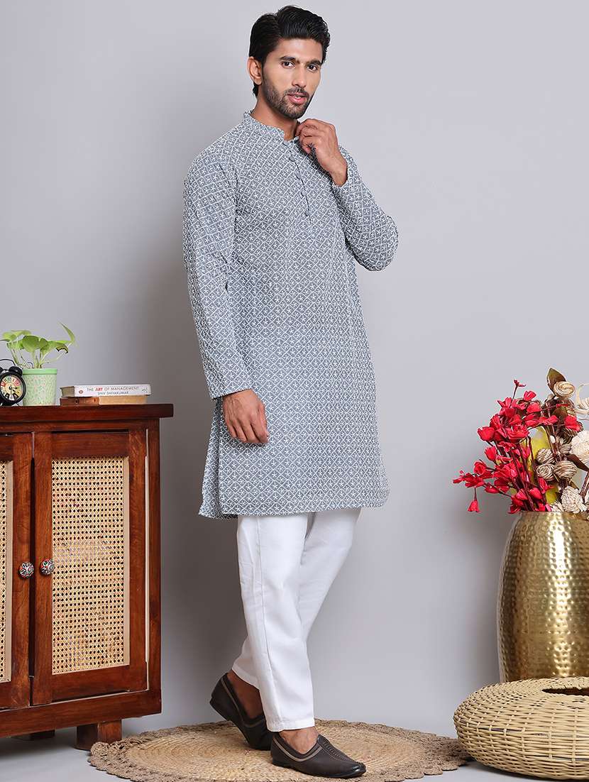 men embroidered kurta pyjama ethnic wear set