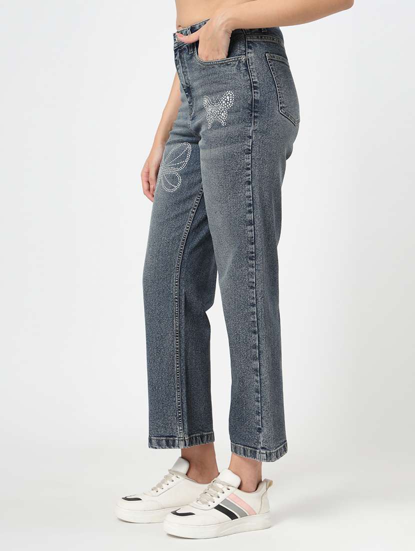 women solid high rise straight fit jean - 21677417 - Standard Image - 2