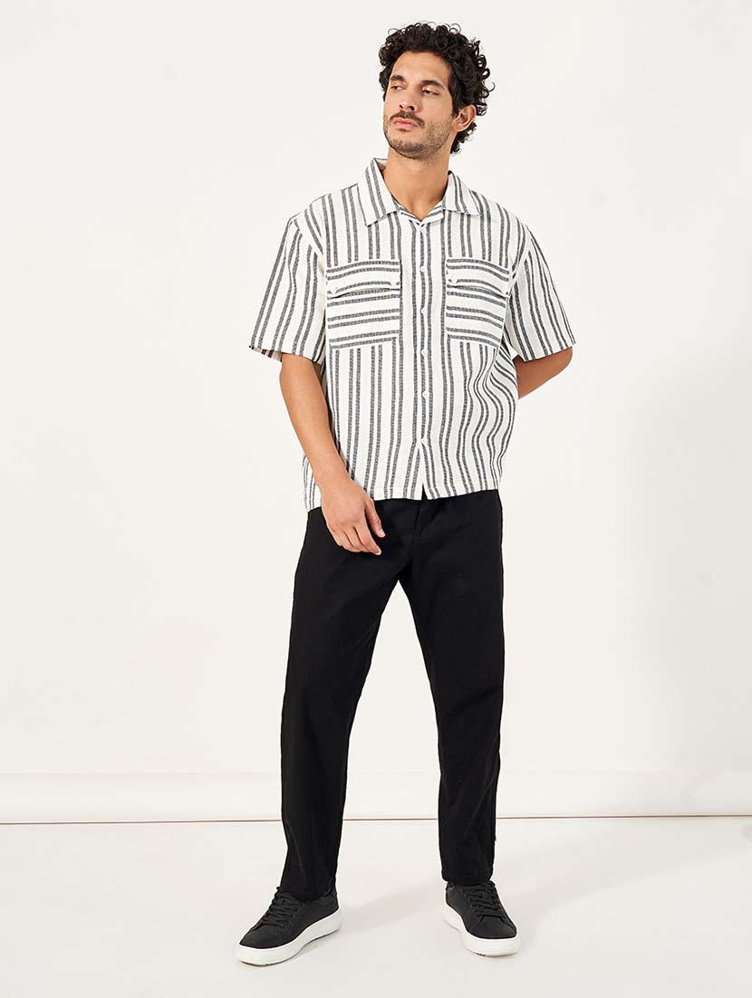 men striped short sleeve over size casual shirt - 21677536 - Standard Image - 2